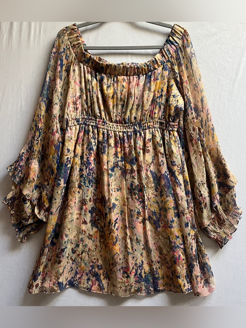 Marciano Size S Silk Floral Boho Smocked Waist Peasant Dress